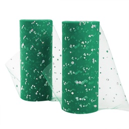 [TUL13] Ruban de Tulle, vert à paillettes, largeur 15cm, le mètre