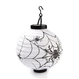 [8962] Lampe Halloween en papier, à led, blanche araignée, avec crochet, diam 20cm