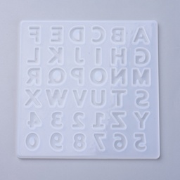 [8918 DIY-O005-01] Moule en silicone, plaque lettres et chiffres, 135x135x5,5mm, ~1x2cm