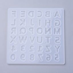 [8918 DIY-O005-01] Moule en silicone, plaque lettres et chiffres, 135x135x5.5mm, ~1x2cm