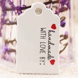 [CDIS-P001-H03-B] Etiquettes en carton &quot;handmade with love&quot;, blanches, rectangle 50x30x0,4mm, trou 5mm x 10 pcs