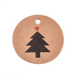 [CDIS-L003-D02-B] Etiquettes en carton décorées &quot;arbre de noël&quot;, rond 30x0,3mm, trou 3mm x 10 pcs