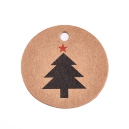 [CDIS-L003-D02-B] Etiquettes en carton décorées "arbre de noël", rond 30x0,3mm, trou 3mm x 10 pcs
