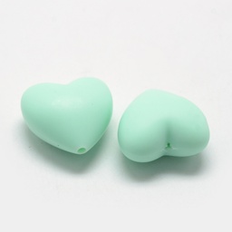 [r0338 	X-SIL-R003-38] Perle en silicone pour attache tétine, coeur, vert clair, 19x20x12mm, trou 2mm