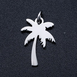 [STAS-T046-JA360] Pendentif INOX, argent, cocotier avec anneau, 17x12x1mm, trou: 3mm, anneau de jonction: 5x0,8mm