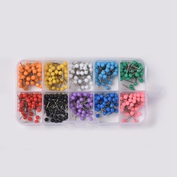 [tac01] Coffret épingles multicolores, 15mm, tête 4mm, ~600 épingles