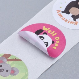 [e027a13] Rouleau stickers autocollants, animaux rigolos 2.5cm, 500 stickers