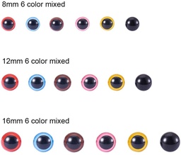 Yeux de sécurité en plastique, coloris variés, 8/12/16 mm, la paire