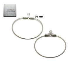 [STAS-T031-20-20MM] Boucle d'oreille créole INOX argenté à suspendre, 20x0,7mm, trou 1mm, l'unité