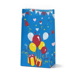 [ABAG-C002-01A] Sac en papier kraft, à motif ballons et boîte cadeaux, bleu, 13x8x23,5cm