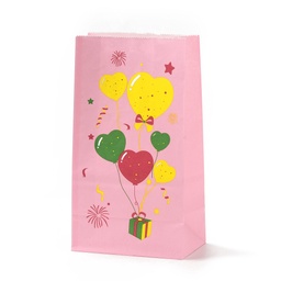 [ABAG-C002-01D] Sac en papier kraft, à motif ballons et boîte cadeaux, rose, 13x8x23,5cm