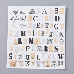 [382845] Stickers autocollant, &quot;lettres alphabet multiples&quot;, or, argent, ~1.5x1.5cm, x 72 pièces