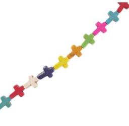 [7643480456709362106224] Perles Howlite synthétique, croix, teinte, couleur mixte, taille: Largeur environ 12mm, Longueur 16mm, épaisseur de 4mm, Trou: 1mm