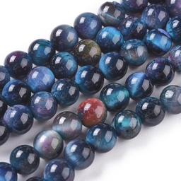 [G-K301-6mm-06 G-F561-6mm-B02] Pierre Oeil du tigre bleue, naturelle, bleue, ronde, 6mm, trou 1mm