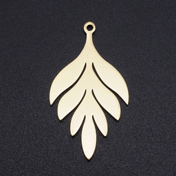 [STAS-N090-JN821-2] Pendentif INOX doré, feuille, 33x18x1mm, Trou: 1.5mm