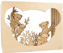 [14003361] Boite en bois, tête koala à décorer avec accessoires 3D, 22x28x11.5cm