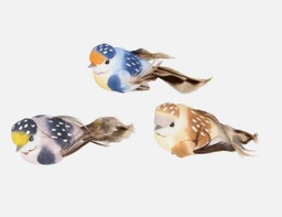 [moyenoi] Moyen oiseau sur pince, multicolore, tâches blanches, ~8x5x4cm