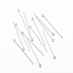 [h376   STAS-H376-108] Tige INOX argenté, tête avec boucle, 36x0,5mm, trou 2mm