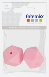 [21009017] Sachet de 2 perles en silicone, hexagonales, rose bonbon, 17mm, trou 2mm