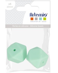 [21009020] Sachet de 2 perles en silicone, hexagonales, vert, 17mm, trou 2mm