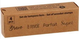 [10004393] Set 4 tampons &quot;bravo-à revoir-parfait-super, pour enseignant, 20x25mm