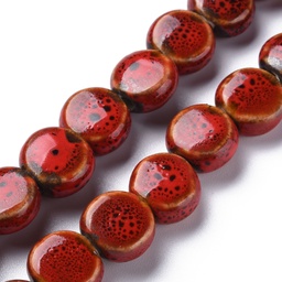 Perle céramique peinte à la main, plate ronde, 12x7mm, trou 2mm, 6 couleurs, l'unité