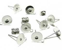 [ER1611AR] Puce boucle d'oreille, laiton, doré, support plat Puce boucle d'oreille, métal, argenté, support plat 8mm, anneau 2mm, la paire