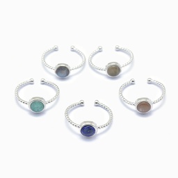 [RJEW-I052-01P] Bagues en pierre gemme naturelles mixtes, support en laiton argenté, 20mm, réglable