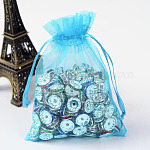 [OPR01617 OP-R016-9x12cm-17] Pochette cadeau en organza, bleue, 12x9 cm