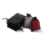 [OPR01618 OP-R016-9x12cm-18] Pochette cadeau en organza, noir, 12x9 cm