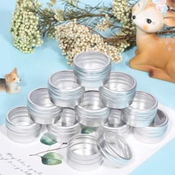 [ph0001] Boîte/contenant en aluminium, ronde, grise, couvercle transparent, contenance 5ml