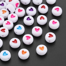 [MACR08   X-MACR-T009-08] Perle coeur en résine, coloris variés, plate ronde, 7x2mm trou 1mm