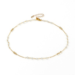 [NJEW-JN03278-03] Collier chaîne plaquée or 18k, avec perles blanches à facettes, 39,7 cm + chaîne de réglage