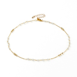 [NJEW-JN03278-03] Collier chaîne plaquée or 18k, avec perles blanches à facettes, 45cm + chaîne de réglage