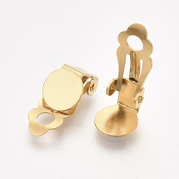 [X-STAS-T045-33A-G] Boucle d'oreille clip/pince INOX doré, plat rond, plateau 8mm, 18x8x6mm, trou 3mm, l'unité