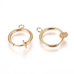 [STAS-L238-025G] Boucle d'oreille INOX doré, créoles avec clips à vis , 17x13x4.5mm, Trou: 2mm, la paire