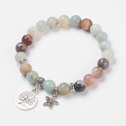 [BJEW-JB03772-02] Bracelet en Amazonite, pendentifs fleur et arbre de vie, diam 5cm