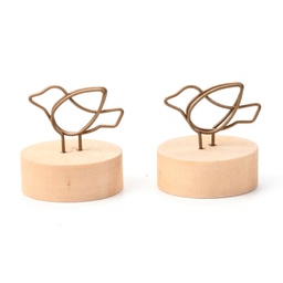 [DJEW-H006-06] Support photo en bois à personnaliser, sculpture oiseau en métal,  3,9x3,9 cm