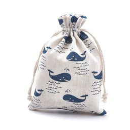 [ABAG-S003-02D ABAG-TA0001-19] Pochette en coton bio, imprimé baleines, 18x13 cm