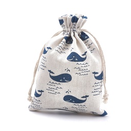 [ABAG-S003-02D] Pochette en polycoton, imprimé baleines, 18x13 cm