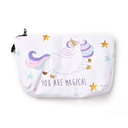 [ABAG-G010-03F] Trousse en polyester zippée, motif licorne sur fond blanc, rectangle, 14.4x21.7x2.1cm*