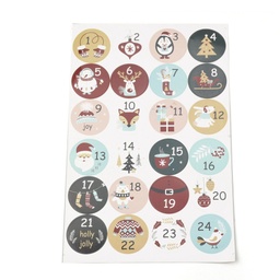 [DIY-L050-A09] Stickers autocollants calendrier de l'avent, nombres 1 à 24, diam 45mm x 24 pièces