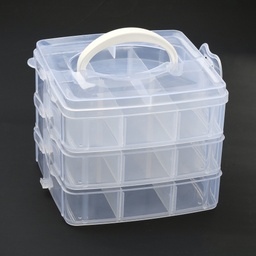[CON-D007-02A] Boîte plastique de rangement 18 compartiments / 3 étages, 15,5x16x13cm