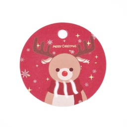[CDIS-L003-D08] Etiquettes cadeau cartonnées, renne de Noël, ronde diam 30mm, trou 3mm x 10