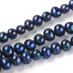 [X-PEAR-R018-12] Perle de Culture d'eau douce, bleu de Prusse, grade A, naturelle, 7/8mm, trou 0.8mm