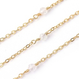 [X-CHC-P007-E03 CHC-P007-E02] Chaîne en laiton plaqué or 18k, avec Quartz rose, vendu aux 20cm