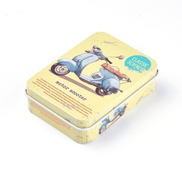 [CON-WH0061-A03] Boîte  en métal, motif scooter vintage, jaune pâle, 9,5x6,9x2,6 cm