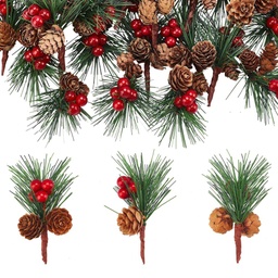 [DIY-GA0001-46] Branches de sapin de Noël artificielles, avec pommes de pin et baies rouges, 105x70x60mm