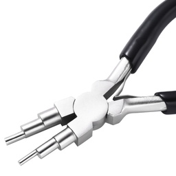 [PT-G002-01B] Pince à bijoux en acier au carbone, bec rond pour boucles, diamètres divers : 3 mm / 4 mm / 6 mm / 7 mm / 8,5 mm / 9,5 mm, 145x79x12 mm, l'unité