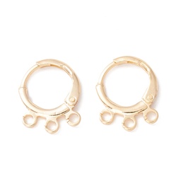 [KK-A158-02G] Boucle d'oreille laiton doré, plaqué or 14k, créoles avec 3 anneaux, 14,5x11,5x2mm, à l'unité